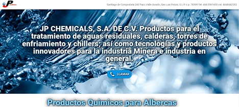 Sitio JPChemicals de mantenimiento y limpieza de piscinas en escritorio.
