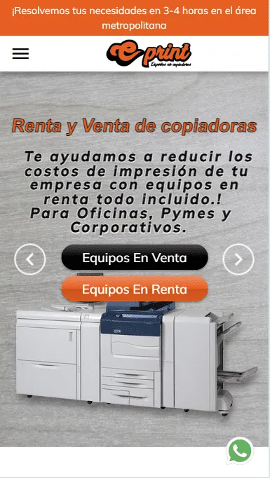 Sitio Eprint de venta y renta de impresoras en dispositivos móviles.