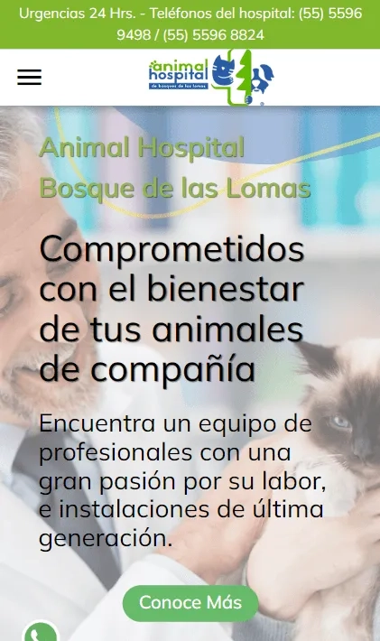 Vista móvil optimizada del sitio Animal Hospital