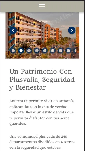 Vista móvil optimizada del sitio Anterra Condominios