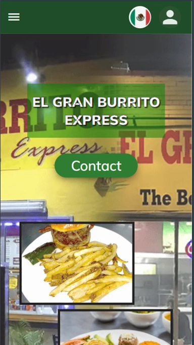 Vista móvil optimizada del sitio El Gran Burrito