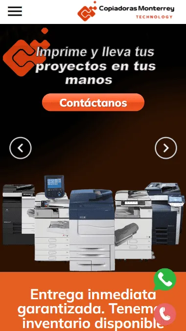 Vista móvil optimizada del sitio Copiadoras Monterrey