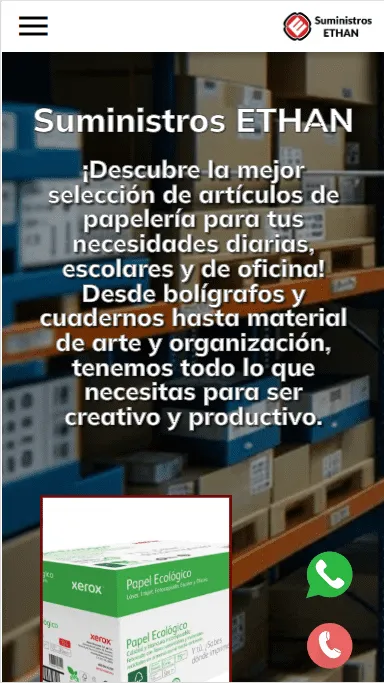 Vista móvil optimizada del sitio Suministros Ethan