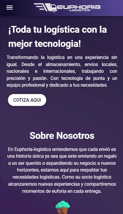 Vista móvil optimizada del sitio Euphoria Logistics
