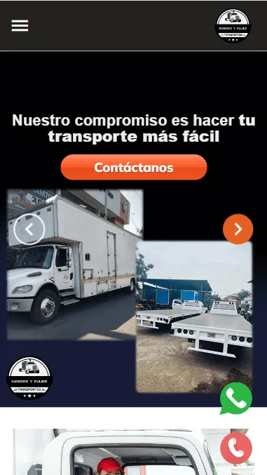 Vista móvil optimizada del sitio Transporte Navarro