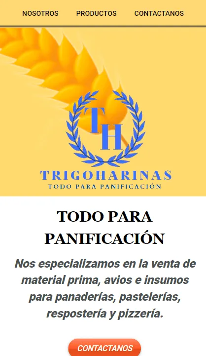 Vista móvil optimizada del sitio Trigoharinas